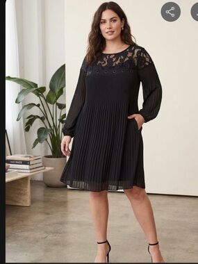Lane Bryant Black  Lace Yoke Midi Dress